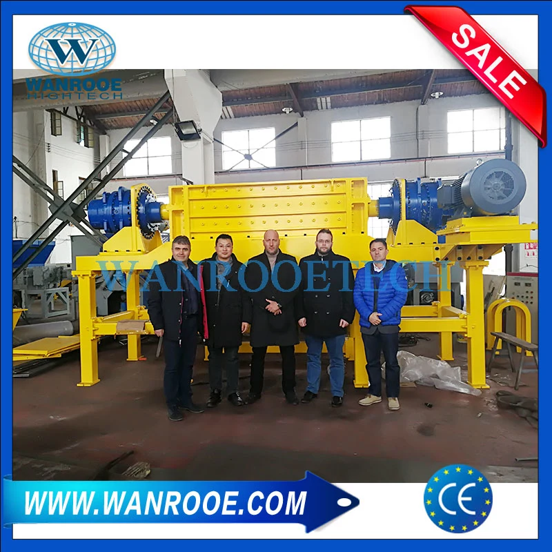 Double Shaft Waste Cardboard Paper Tire Rubber Metal Scrap Wood Lump Barrels Drums Pipe and Plastic Shredder for Recycling Machine